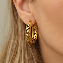 Nox Jewelry 14 Ayar Altın Kaplama Gümüş Ajurlu Arabesk Desenli Halka Küpe  Çap:2,7 cm