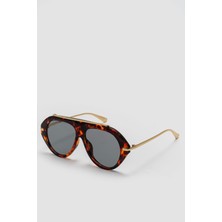 Ren Eyewear Barre Büyük Boy Güneş Gözlüğü Oversize Gold Altın Metal Detaylı Üstü Çizgili Modern Pilot UV400