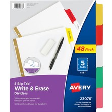 Belirtilmemiş Avery 23076 Big Tab Kırma ve Silme Ayırıcı, 5 Renkli Sekme, 1 Set 5 Binici 48 Paket