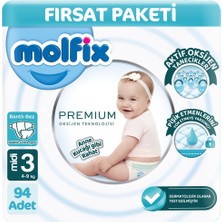 Molfix Premium 3 Beden Bebek Bezi Ultra Fırsat Paketi 94 Adet