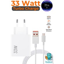 Fodos Xiaomi 33W Turbo Şarj Aleti Note 10 Pro Uyumlu Type-C 33 Watt Hızlı Şarj Cihazı Adaptör Ve Kablo Set
