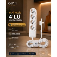     Orvi Prime 4’lü Ultra Ince Fişli Uzatma Kablosu 3 M | Dar Alanlar, Mobilya ve Beyaz Eşya Arkası Için Özel Tasarım