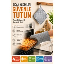 Open City Gri Fırın Eldiveni ve Tutacak Seti Isıya Dayanıklı Kapitone Mutfak Eldiveni Fırın Tutacağı Gri Renk.