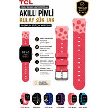 onlinekordon Tcl Movetime MT48X Uyumlu Benekli Pembe Orijinal Pimli Yumuşak Silikon Çocuk Akıllı Saat Kordonu Kol Bandı