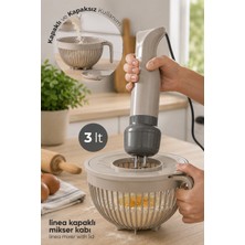 Stile Cucina 3 Litre Kapaklı Mikser Kabı | Blender Uyumlu Çırpma ve Karıştırma Kabı | Çıkarılabilir Kapak | Bpa Içermez | Ergonomik Kulplu Hamur ve Kek Karıştırma Kabı
