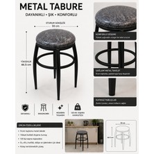 Akk Ticaret 6 Adet Gri Desenli Renkli Kumaş Kalın Siyah Iskelet Demir Tabure Mutfak Taburesi