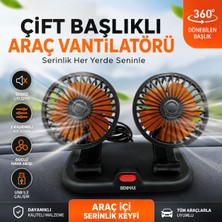 Çift Başlıklı Araç Vantilatörü USB 12V 360° Dönebilen Sessiz Araç Içi Fan 2 Kademeli Hız Ayarlı Oto Soğutucu Vantilatör