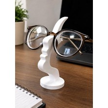 Esranın Dünyası Yüz Tasarımlı Gözlük Standı, Beyaz, Dekoratif Masaüstü Gözlük Tutucu, 13 cm Yükseklik, 7 cm Genişlik | Pla 3D Baskı