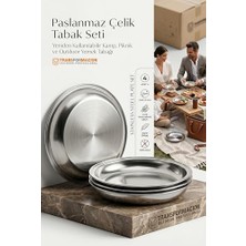 Esranın Dünyası 4'lü Paslanmaz Çelik Tabak Seti 21 Cm, Kırılmaz, Hafif, Yeniden Kullanılabilir Kamp, Piknik ve Outdoor Yemek Tabağı 719554