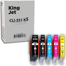 Kingjet Canon  PGI-550 & CLI-551 Uyumlu 5 Renk (Takım) Muadil Kartuş Çipli | Pıxma IP7250