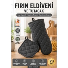 Open City Antrasit Fırın Eldiveni ve Tutacak Seti Isıya Dayanıklı Kapitone Mutfak Eldiveni Fırın Tutacağı Gri Renk.
