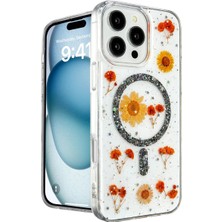 Elivora Newface Apple iPhone 16 Pro Kılıf Daisy Simli Magsafe Kapak - Siyah