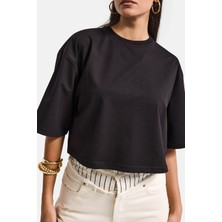 It's Basic Kadın Siyah Renk S6-1 Oversize Bol Kesim T-Shirt