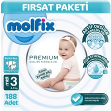 Molfix Premium 3 Beden Bebek Bezi Ultra Fırsat Paketi 94X2 188 Adet