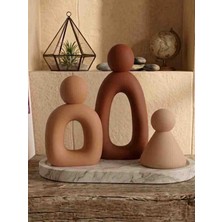 Luniva Home 4'lü Dekoratif Aile Büstü Biblo Seti & Mermer Desen Oval Tepsi – Modern Ev & Ofis Hediyesi Masa ve Kitaplık Aksesuarı