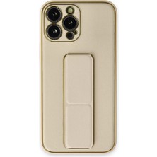 Elivora Newface Apple iPhone 13 Pro Kılıf Coco Deri Standlı Kapak - Gold