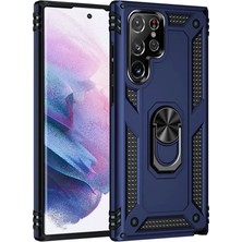 Elivora Newface Samsung Galaxy S21 Ultra Kılıf Sofya Yüzüklü Silikon Kapak - Lacivert