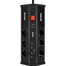 Tech Butiq S-Link PRZ03 Prizhive 3 Metre 630 Joule 3x1.5mm 2xusb 2xtype C 2.4A/5V 250V 16A/3860W 6 Lı Akım ve Çocuk Korumalı Priz