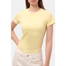 It's Basic Kadın Light Sarı S6-108 Bisiklet Yaka %100 Organik Pamuk Esnek Kumaş T-Shirt