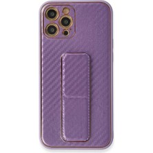 Elivora Newface Apple iPhone 12 Pro Kılıf Coco Karbon Standlı Kapak - Mor