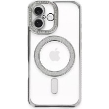 Elivora Newface Apple iPhone 16 Plus Kılıf Joke Simli Magneticsafe Kılıf - Gümüş