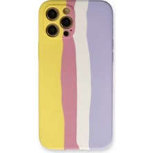 Elivora Newface Apple iPhone 12 Pro Max Kılıf Ebruli Lansman Silikon - Sarı-Mavi