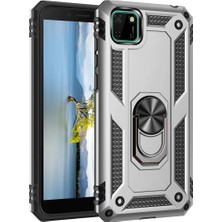 Elivora Newface Huawei Y5P Kılıf Sofya Yüzüklü Silikon Kapak - Gümüş