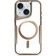 Elivora Newface Apple iPhone 15 Plus Kılıf Boyi Magsafe Silikon Kapak - Kahverengi