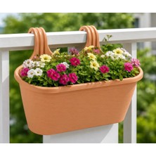 Abnturk Pratik Dayanıklı Şık 6,3lt Kahverengi Sahra Askılı Saksı 38X27X26CM Balkon Korkuluk Dekoratif Askılı Sepet