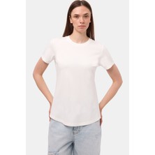 It's Basic Kadın Beyaz S6-2 Oversize Bisiklet Yaka T-Shirt