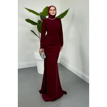 Merven Akyüz Firella Drapeli Taşlı Balık Abiye Bordo