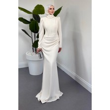Merven Akyüz Firella Drapeli Taşlı Balık Abiye Ekru