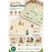 Serstil Çift Taraflı Çocuk Oyun Matı - Eğitici Yol Teması & Sevimli Ayı Deseni Katlanabilir Halı - 120X120 cm