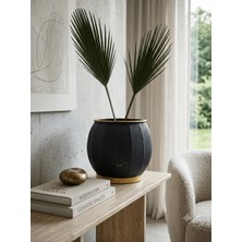 Panalı Metal Siyah Dekoratif Saksı Büyük 37 x 31 cm