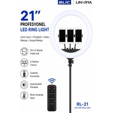 Linarya Blic RL-21 21 Inç Profesyonel LED Ring Light 54 cm 560 LED 3 Telefon Tutucu Uzaktan Kumandalı Makyaj Canlı Yayın Video Çekim Işığı