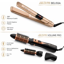 Arzum AR5063 Volume Pro Hava Üflemeli Saç Şekillendirici ve AR5024 Belisa Keratin Argan Yağı Katkılı 230°C Dijital Saç Düzleştirici Seti 2'li Saç Set