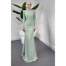 Merven Akyüz Firella Drapeli Taşlı Balık Abiye Mint