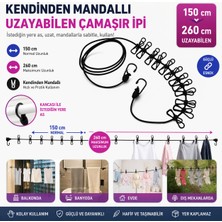 Hakan Living Taşınabilir Uzayan 10 Mandallı Çamaşır Ipi -Elastik- Kamp, Balkon Kullanımına Uygun
