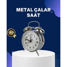 Sora Home Alarmlı Dekoratif Yuvarlak Masa Saati Gümüş Renk Sessiz ve Işıklı