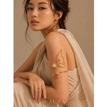 Aura Design Studio Aura Gold Renk Inci ve Çiçek Detaylı Kelebek Kanatlı Spiral Üst Kol Bileziği