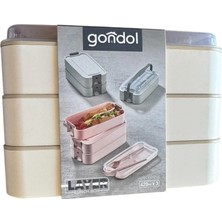 Grand Concept Store Gondol Layer Lunch Box Kilitli Kat Kat Beslenme Kutusu Çatal Kaşıklı(Krem)