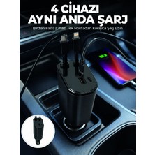 Fiberliz 120W Hızlı Şarj Destekli 4'ü 1 Arada Araç Şarj Cihazı Type-C, Lightning, USB ve Usb-C Çıkışlı