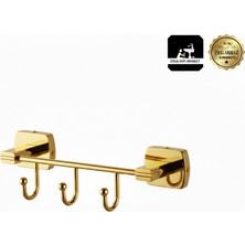 Premium Pirinç Marina Kancalı 3lü Askılık Gold