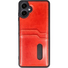 ALK Mey Ithalat®  Samsung Galaxy A06 Kılıf Sara Kartvizitli Deri Kılıf - Kırmızı