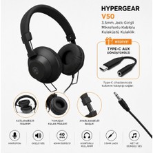 Hypergear V50 Type-C ve 3.5mm Jack Girişli Mikrofonlu Kablolu Kulaküstü Kulaklık Siyah
