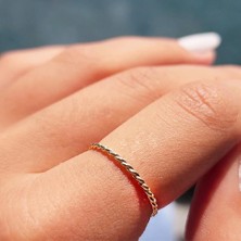Fasek Gold Burma Altın Yüzük - 14 Ayar Altın Burgu Ince Minimal Evlilik Alyansı - Burgu Altın Yüzük