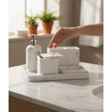 Acar Plus 5 Parça Lüx Laduree Stonea Beyaz Silver Tepsili Banyo Seti