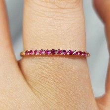 Fasek Gold Yarım Tur Altın Yüzük - 14 Ayar Altın Minimal Ruby Taşlı Yarım Tur Yüzük - Minimal Altın Yüzük