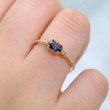 Fasek Gold Tria Altın Yüzük - 14 Ayar Altın Oval Mistik Topaz Taşlı Kadın Tektaş Yüzük - Tektaş, Minimal Yüzük
