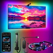 Techtic Kameralı Tv Arka Aydınlatması LED Şerit Ekran ve Müziğe Senkronize Tv Ambiyans 55-75INÇ(5M)